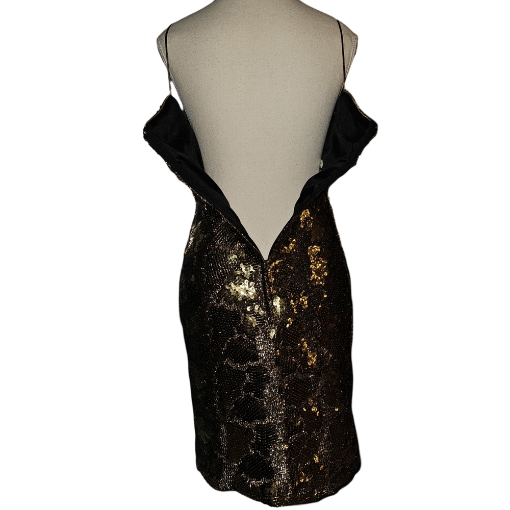 Vtg Dave & Johnny Gold Sequin Animal Print Mini Dress Cocktail Party USA Sz 3/4 - Picture 5 of 16
